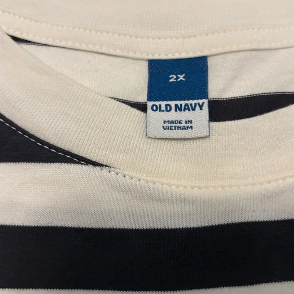 Old Navy VTG crew neck mini t-shirt dress Charcoal & White Striped SZ 2X NWT - Picture 2 of 12